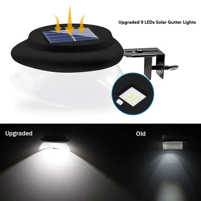 High Brightness Solar Fence Lights Upgraded with 9 LED Outdoor Waterproof Intelligent Solar Garden Gutter Lights