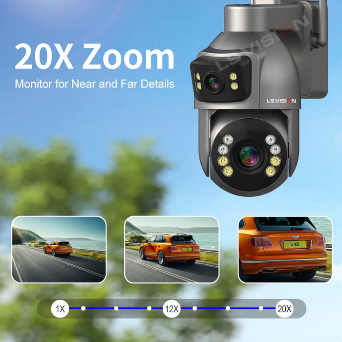 LS VISION 8MP 24/7 Video Recording AOV 4G Solar Camera Dual Screens Outdoor 20X Optical Zoom 50m Detection Distance CCTV Cameras