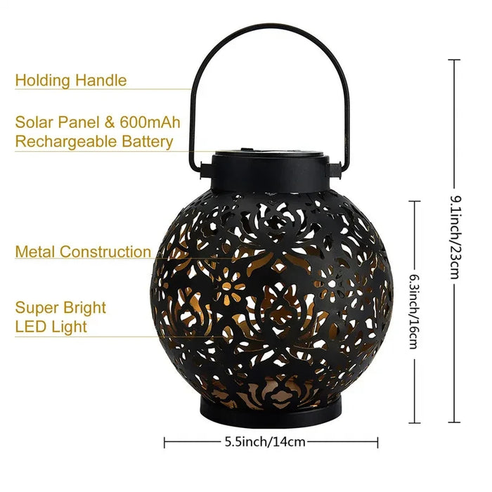 LED Solar Lantern Light Hollow Wrought Iron Projection Light Hanging Lamps Outdoor Waterproof Yard Garden Art Decoration
