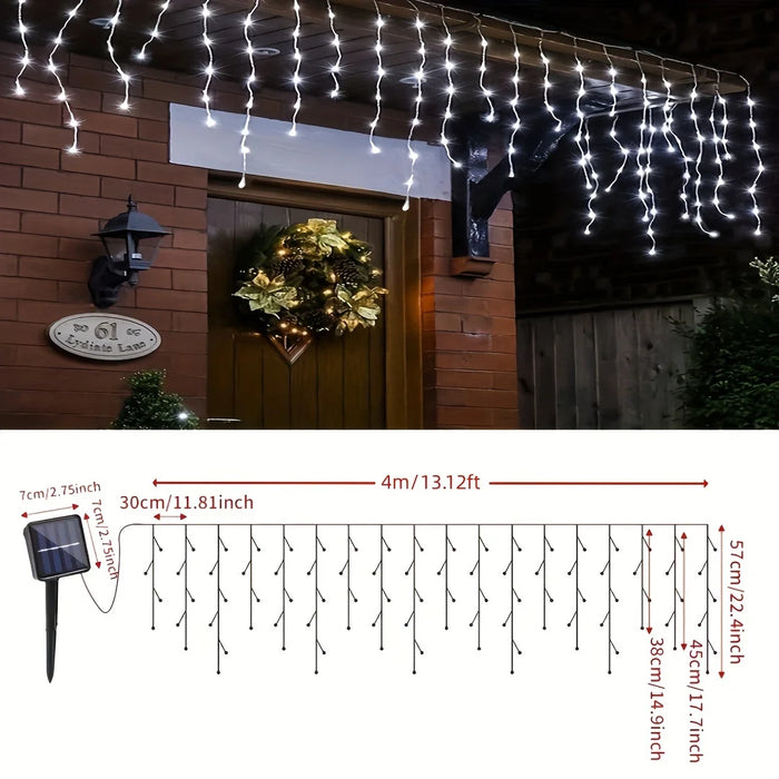 Solar Christmas String Light Outdoor Waterproof Garden Decor 96 Leds Curtain Lamp for Windows Stairs Wedding Home Fairy Light