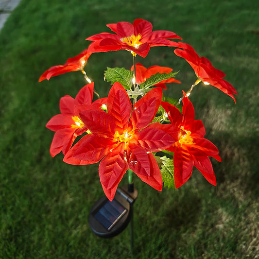Solar Christmas Flower Lamp LED Warm Light Fashion Red Decoration Flower Poinsettia For Garden Lawn Lamp Holiday Christmas Light