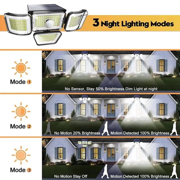 Solar Lights Outdoor 278LED Security Lights Motion Sensor with Remote Control 4 Heads Waterproof Solar Flood Wall Lights Garden