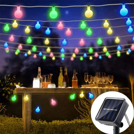 Solar Light String Festoon LED Round Ball Outdoor Garden Solar Garland Lamp for Wedding Party Camping Balcony Holiday Decoration