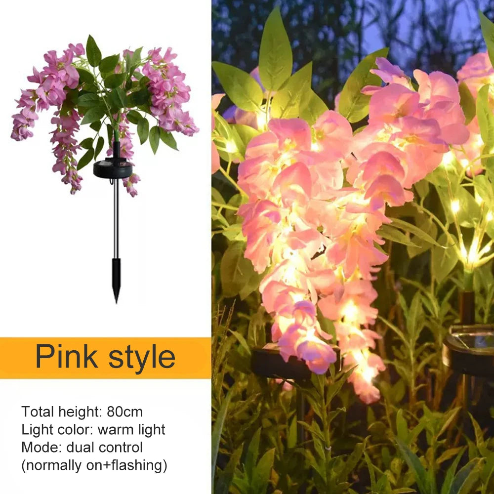 Solar Outdoor Decor Light Realistic Wisteria Floral Waterproof Artificial Flowers Light Solar Powered Garden Lawn Yard Lamp