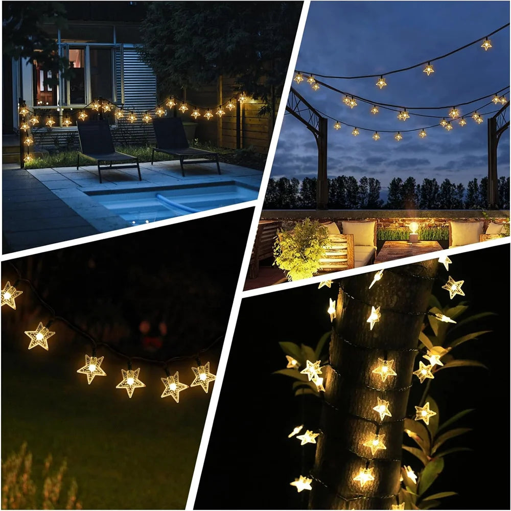 Solar Star String Lights Outdoor Waterproof LED Solar Powered Fairy Lights For Christmas Patio Garden Yard Porch Wedding Decor