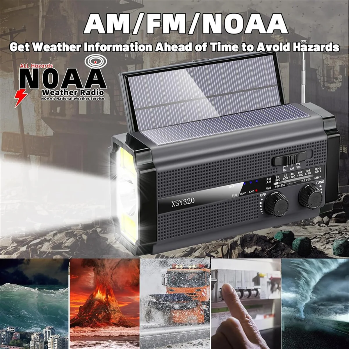 Sale Emergency Weather Radio Hand Crank Solar Radio Portable AM/FM/NOAA Radio with 5 Charging Modes Cell Phone Charger