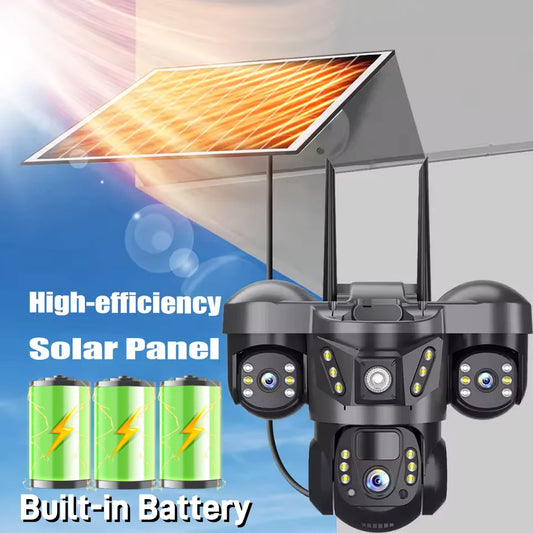 Solar 4G Camera 15MP Triple Lens Triple Screen 10x Zoom Outdoor Waterproof Battery Surveillan PIR Human Detection V380 Pro Cam