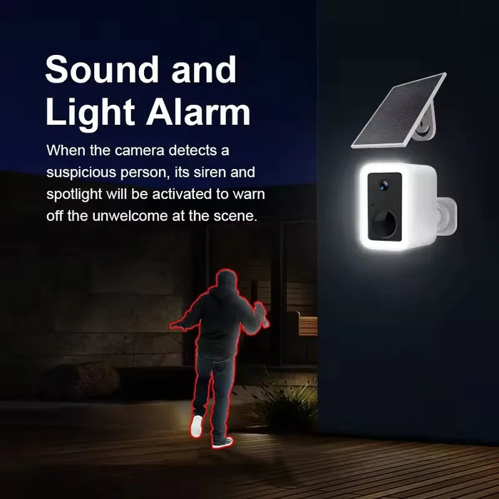 Outdoor 3MP Solar HD Surveillance Camera LED Full Color Night Vision Intelligent Motion Detection IP66 Waterproof High Endurance