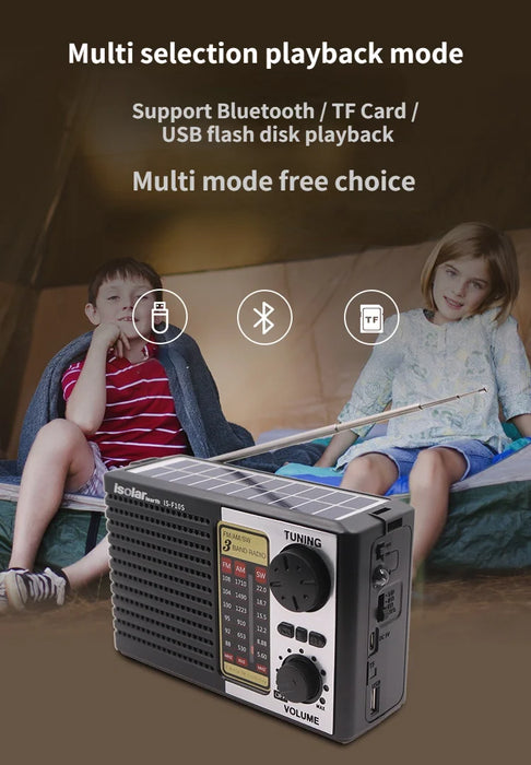 Multi Band FM Radio Solar Charging Emergency Radio with LED Lights Wireless Bluetooth Speaker Supports TF USB FM / AM / SW Radio