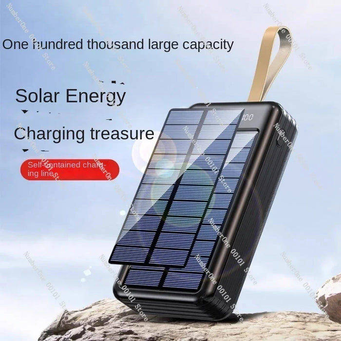 Solar power bank large capacity 100000 mAh fast charging with its own line mobile power supply 80,000 outdoor riding