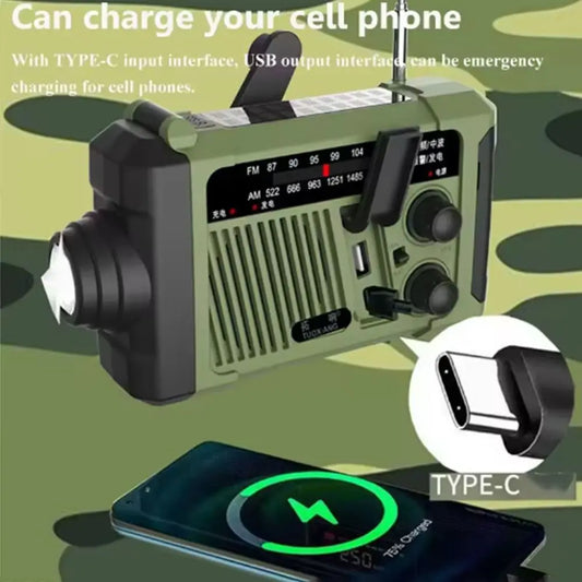 With Flashlight Solar Power Emergency Radio Reading Light Power Bank Hand Crank Radio SOS Alarm Multifunctional AM/FM Radio