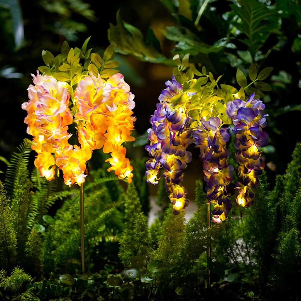 Solar Outdoor Decor Light Realistic Wisteria Floral Waterproof Artificial Flowers Light Solar Powered Garden Lawn Yard Lamp