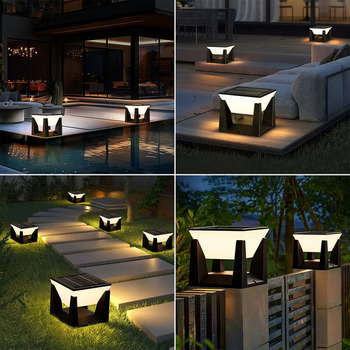 Solar Post Cap Lights Outdoor IP65 Waterproof LED Pillar Lamp Fixtures for Gate Post Fence Deck with 2 Levels Brightness Dusk to