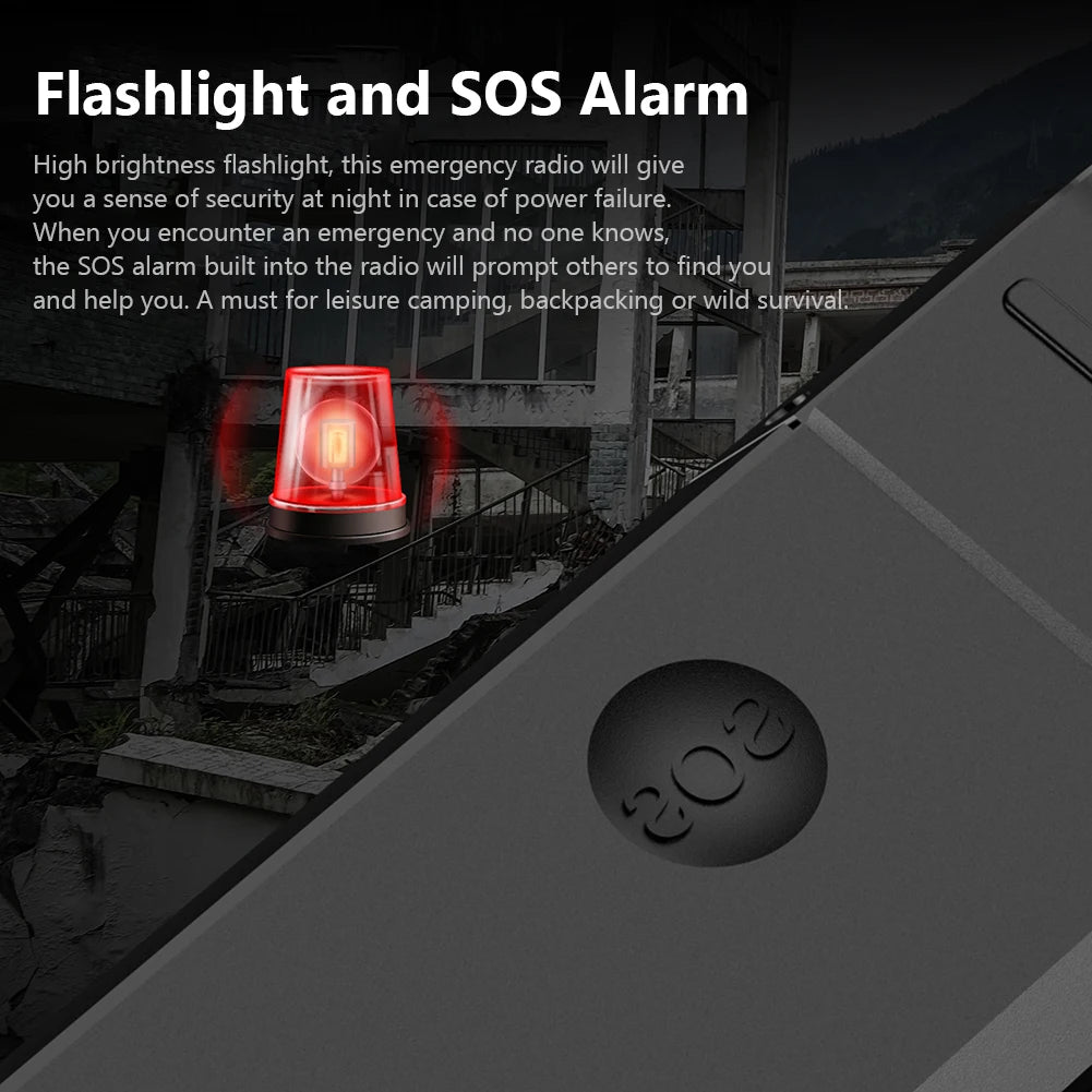 AM/FM/WB/NOAA Emergency Radio Hand Crank Solar Powered Radio Multifunction Weather Radio with BT Flashlight SOS for Outdoor
