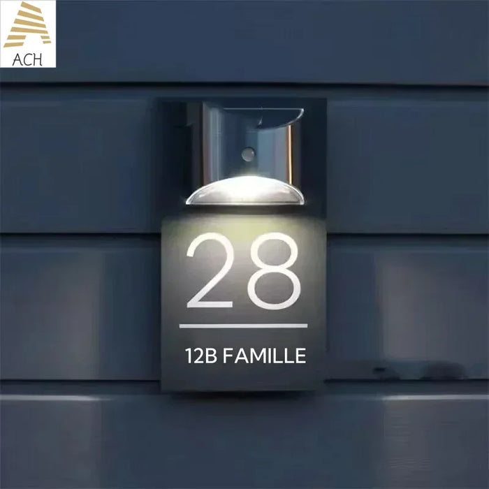 Customize Rectangle House Sign Solar LED Light Modern Residential Address Plaque Outdoor House Number Street Name Door Plates