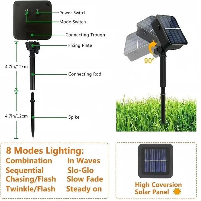 Solar String Lights Outdoor Waterproof Fairy Lights String 8 Mode for Home Gardens Wedding Party Outdoor Tree Decorations