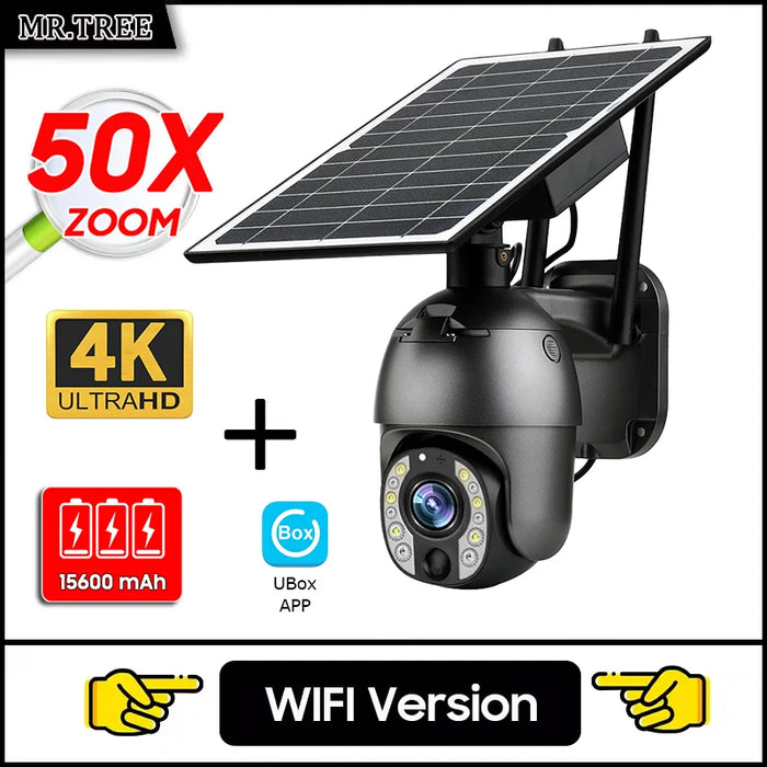 Home Outdoor Surveillance Solar Camera 4G SIM 50X Optical Zoom 4K Wifi Security Protection Cam Human Detection CCTV IP Cameras