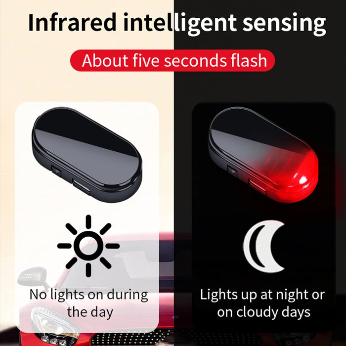 2PCS Solar Powered Car Fake Security Light Blue/Red Simulated Wireless Warning Lights Anti-Theft Alarm Flashing Signal Lamp