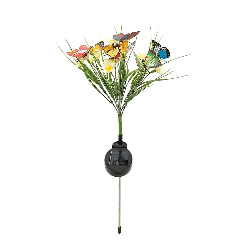 Solar Garden Lights Wild Flower Chrysanthemum Stake Lawn Lamp Waterproof Garden Butterfly  Lamps Yard Art for Home Decoration