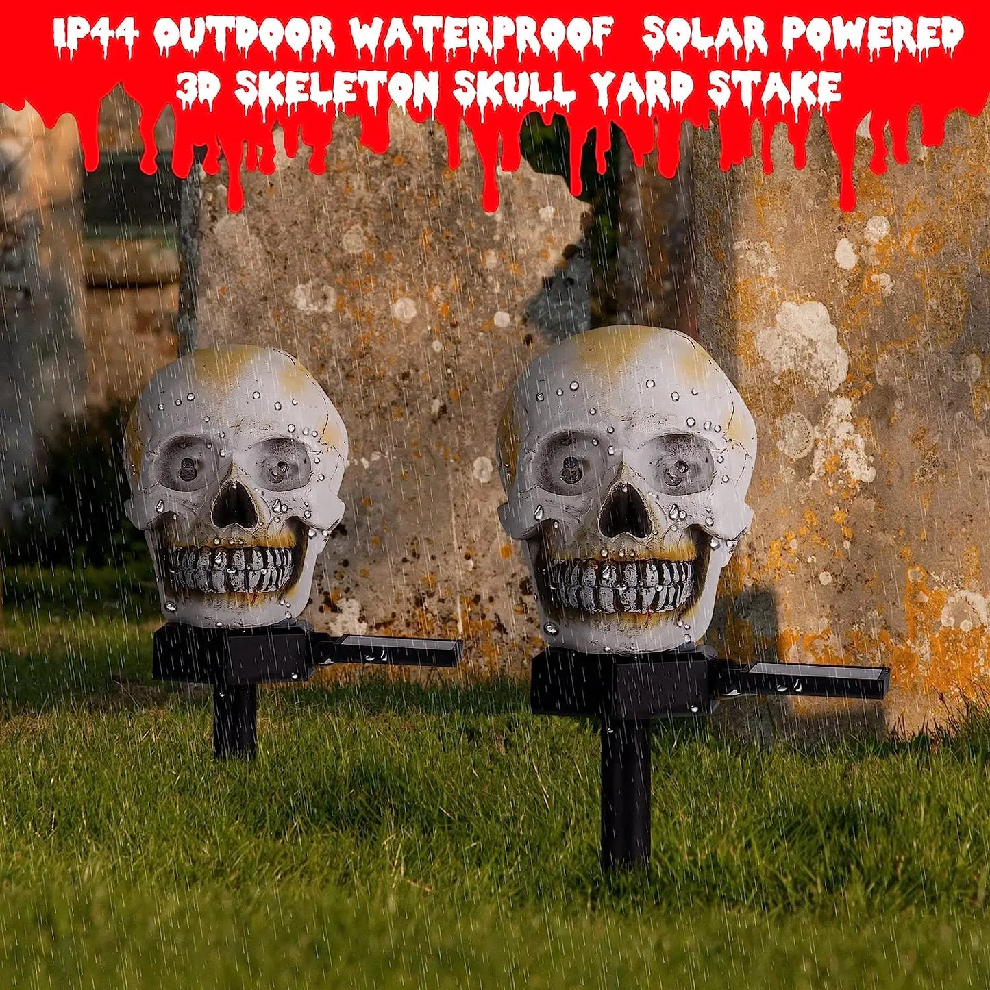 1PC Solar Light-Up Skull Yard Stake Halloween Decorations,  Yard Art, Outdoor, Haunted House, Seasonal Home Decor