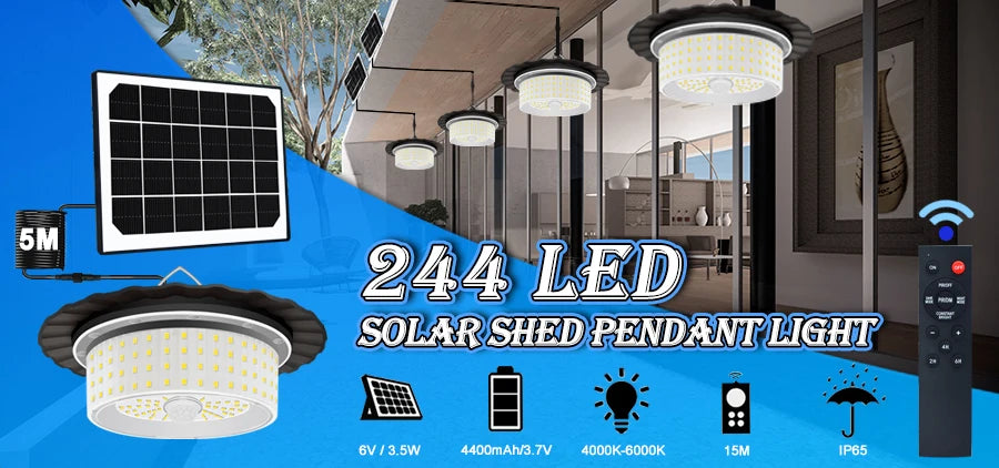 Solar Shed Light Outdoor Motion Sensor with Remote Control 360°Lighting Solar Pendant Lights Waterproof Garage Garden Warehouse