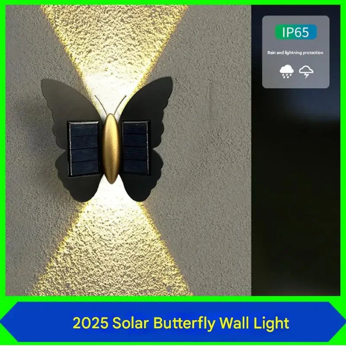 Solar Outdoor Butterfly Wall Light Waterproof Garden Light Courtyard Balustrade Fence Deck Balcony Decorative Solar Powered Lamp