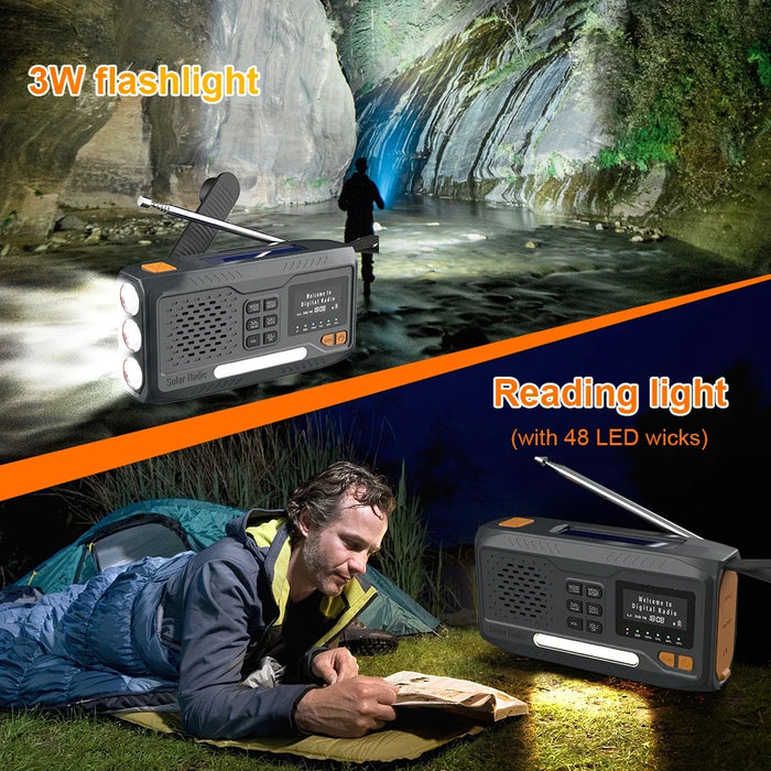 Solar Hand Crank Emergency Radio 2000mAh Rechargeable DAB/FM/Bluetooth-Compatible Radio 4 Ways Powered Reading Lamp for Survival