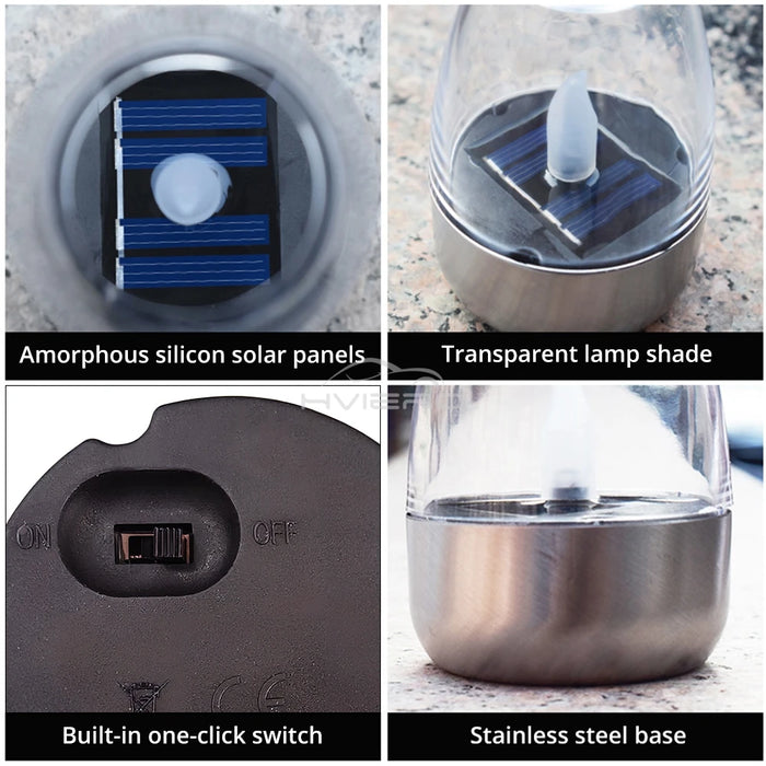 Solar LED Lights Stainless Steel Candle Outdoor Courtyard Lamp Decorative Atmosphere Halloween Candlelight Dinner Night lights