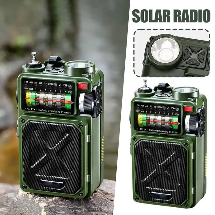 Hand-operated Emergency Solar Bluetooth Outdoor Camping Alarm Radio Multi-band Earthquake Prevention Solar Radio With Flashlight