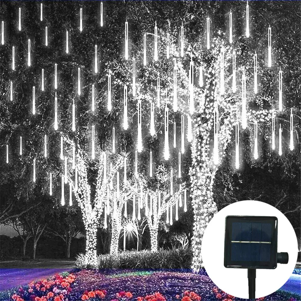 Outdoor Christmas Decoration 30/50cm Solar Meteor Shower Rain Holiday Light Led Light String for Tree Garden 8 Tube Fairy Light