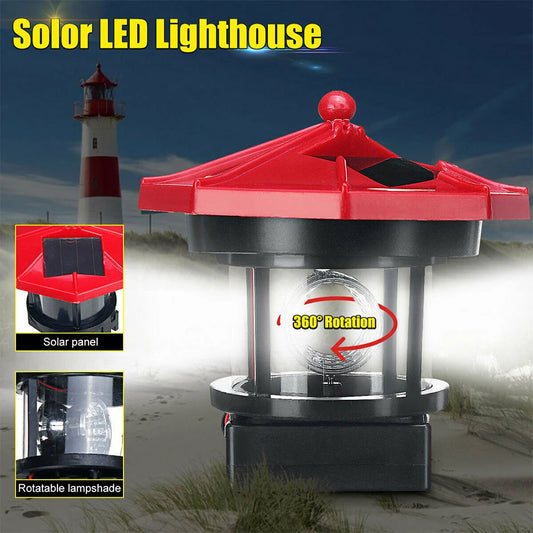 Lighthouse Shape Solar LED Light Garden Fence Yard Outdoor Decor Beacon Lamp Smart Sensor Beacon Rotating Beam Lamp Garden Decor