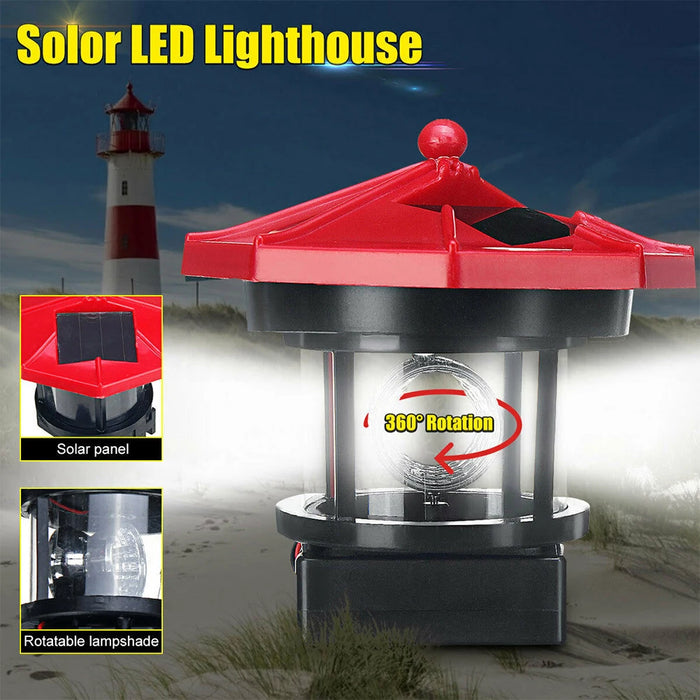 Lighthouse Shape Solar LED Light Garden Fence Yard Outdoor Decor Beacon Lamp Smart Sensor Beacon Rotating Beam Lamp Garden Decor
