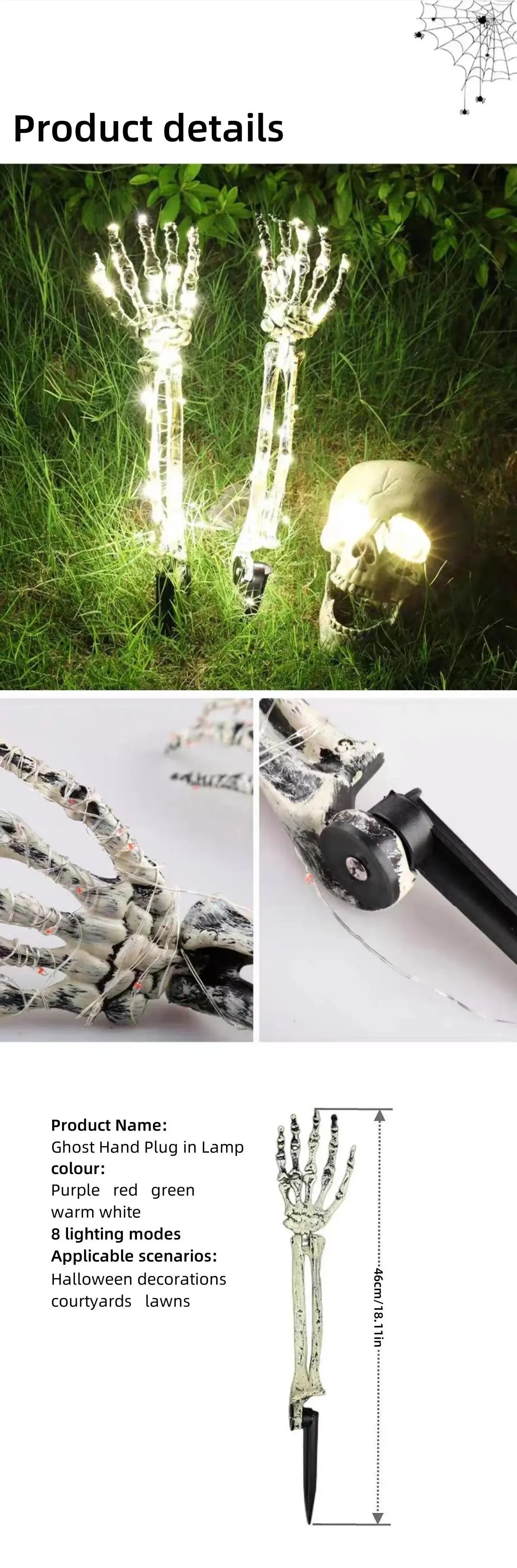 2PC Halloween Solar Garden Lights Outdoor Waterproof Ghost Hand LED Stake Lights Horror Atmosphere Decoration Lamp  For Festival