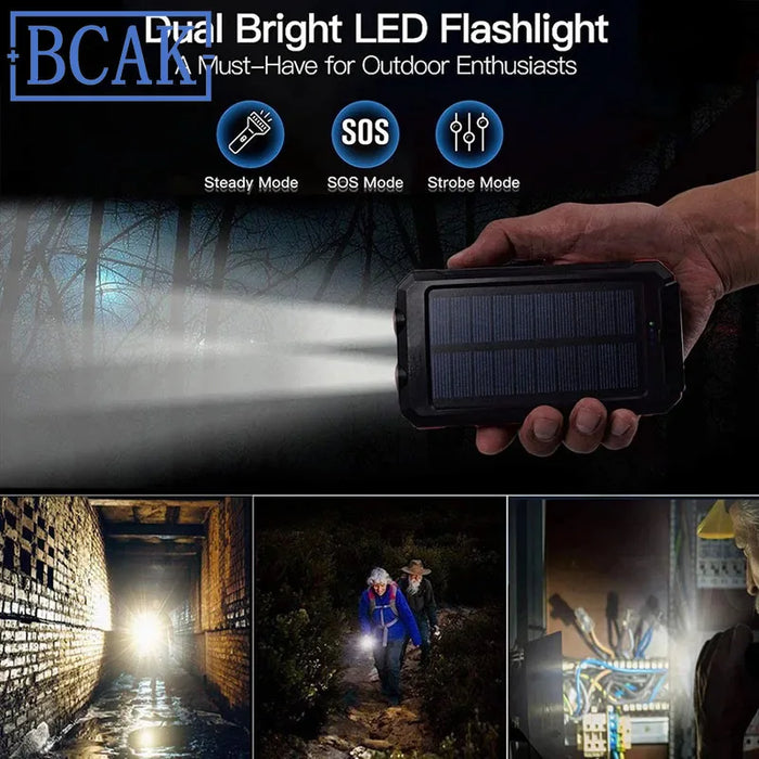 Hot New Style 200000mAh  Large Capacity Solar Power Bank New Portable With Lanyard Compass External Battery Outdoor Camping Char