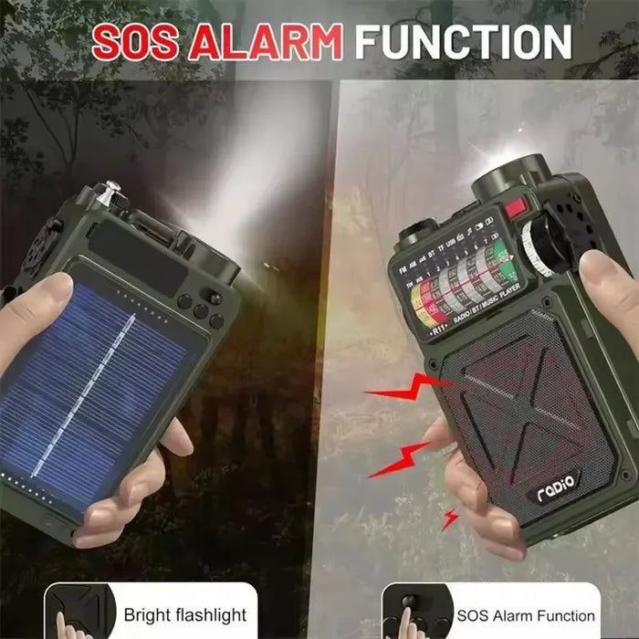 Hand-operated Emergency Solar Bluetooth Outdoor Camping Alarm Radio Multi-band Earthquake Prevention Solar Radio With Flashlight