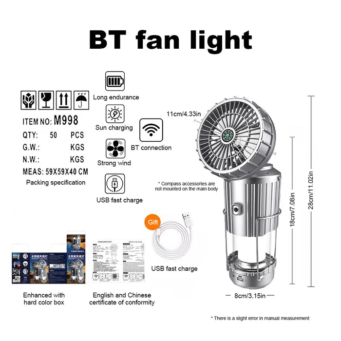 Solar Camping Fan With Lantern Collapsible Solar Powered USB Rechargeable Emergency Hanging Lights for Outdoor Camping Tent