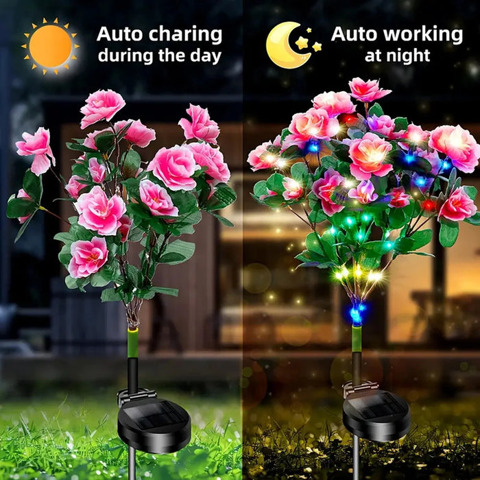 LED Solar Light Waterproof Azalea Solar Flowers Lamp Outdoor Decorative for Garden Yard Lawn Path Lighting Holiday Wedding Decor