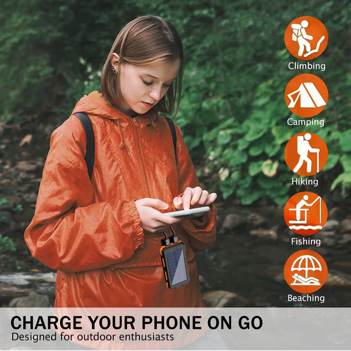 20000mAh Solar Charger for Cell Phone Portable Solar Power Bank Dual 5V USB Ports 2 LED Light Flashlight for Outdoor Camping Hik