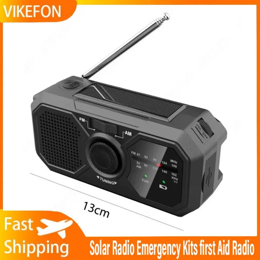 Portable Radio with Flashlights Durable Solar Powered Hand-Cranked Radio Wind Up Solar Radio for Outdoor Camping Survival