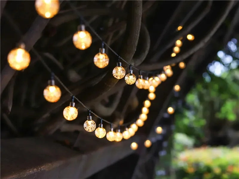 Solar Powered Crystal Ball LED String Lights Garlands for Christmas Outdoor Decoration.holiday Home Decor
