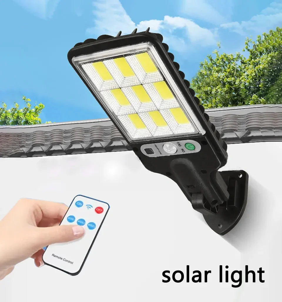 LED Solar Street Light Outdoor Waterproof Motion Sensor Remote Control Lights 3 Mode Courtyard Porch Decorative Wall Lamp