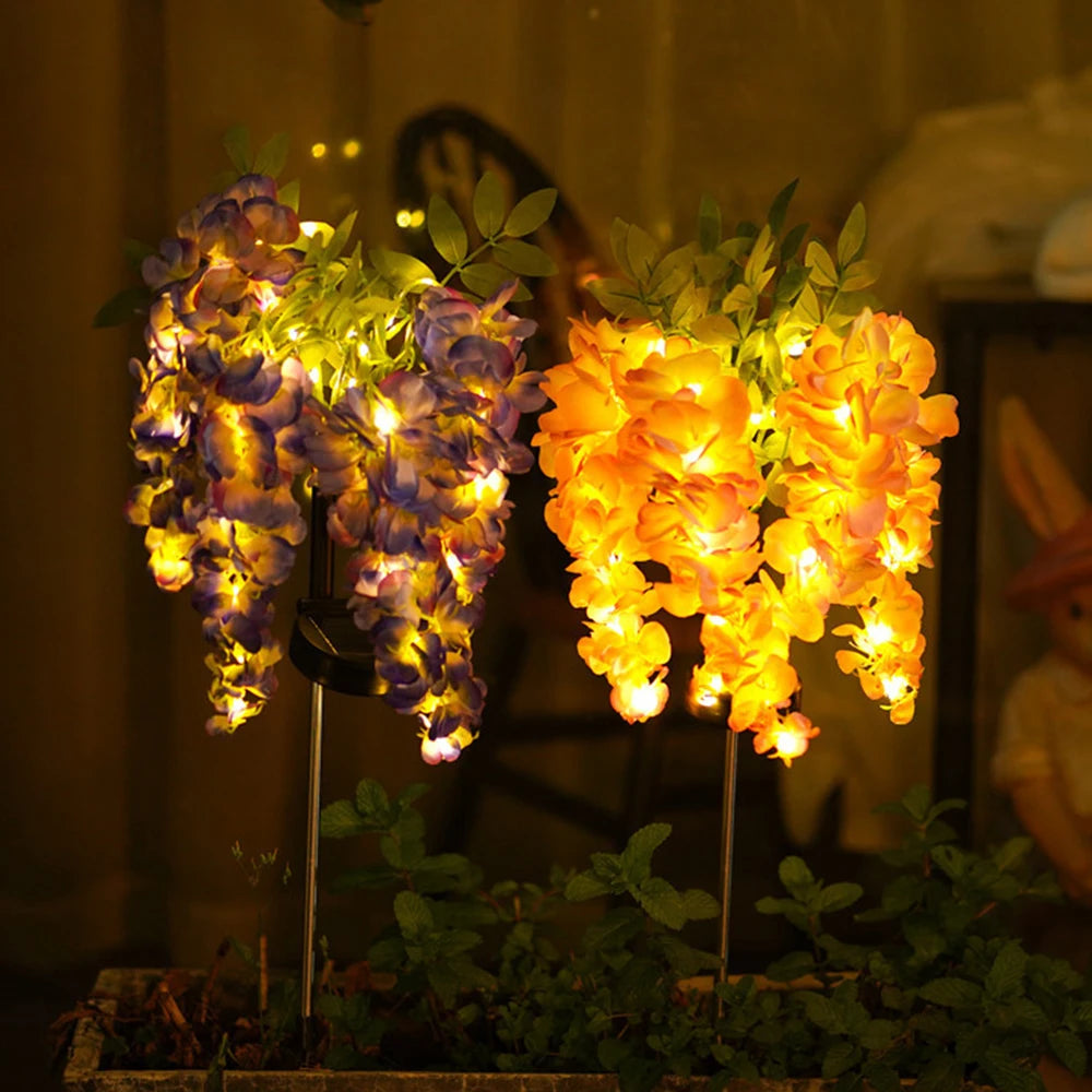 Solar Outdoor Decor Light Realistic Wisteria Floral Waterproof Artificial Flowers Light Solar Powered Garden Lawn Yard Lamp