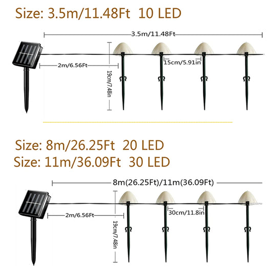 Solar Lights String Mushroom Lawn Fairy Lights LED Solar Lamps Outdoor For Garden Patio Terrace Path Landscape Decoration Lamps
