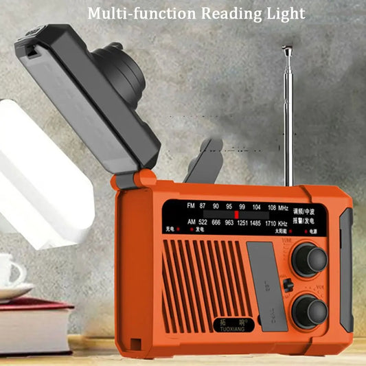 With Flashlight Solar Power Emergency Radio SOS Alarm Power Bank Hand Crank Radio USB Charging Reading Light AM/FM Radio