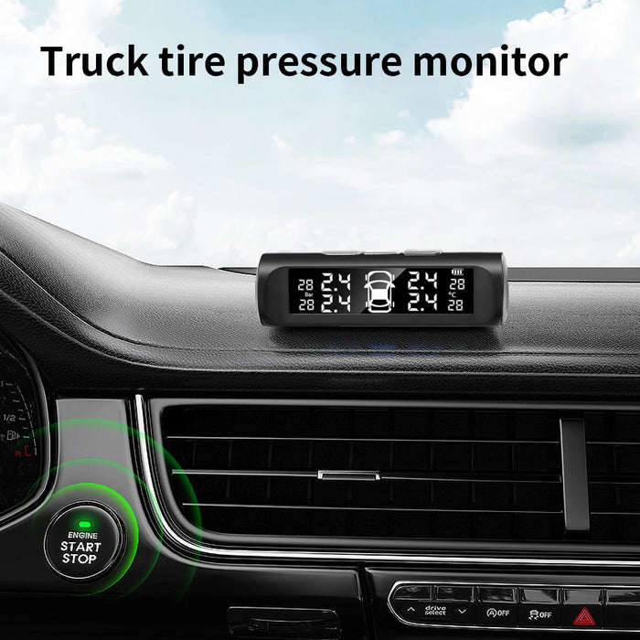 Solar Power Car Tire Pressure Alarm Digital Display Auto Smart Tpms Tire Pressure Monitor System Temperature Warning with Sensor