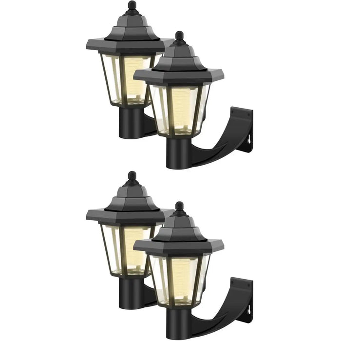 2Pcs Solar Wall Light Outdoor Solar Hexagonal Light IP44 Waterproof Solar Fence Light Auto On/Off Retro LED Wall Lamp for Garden