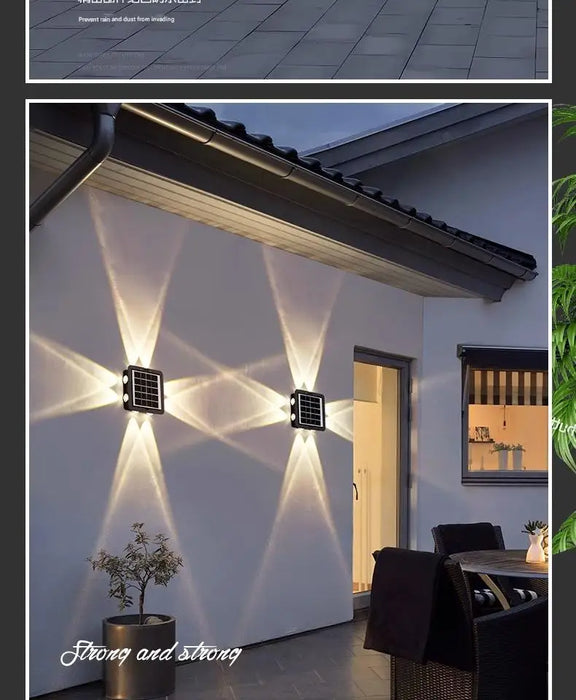 Solar Outdoor Ambient Wall Lamp Four Sided Lighting for Courtyard Garden Porch Front Door Staircase Waterproof Solar Fence Light