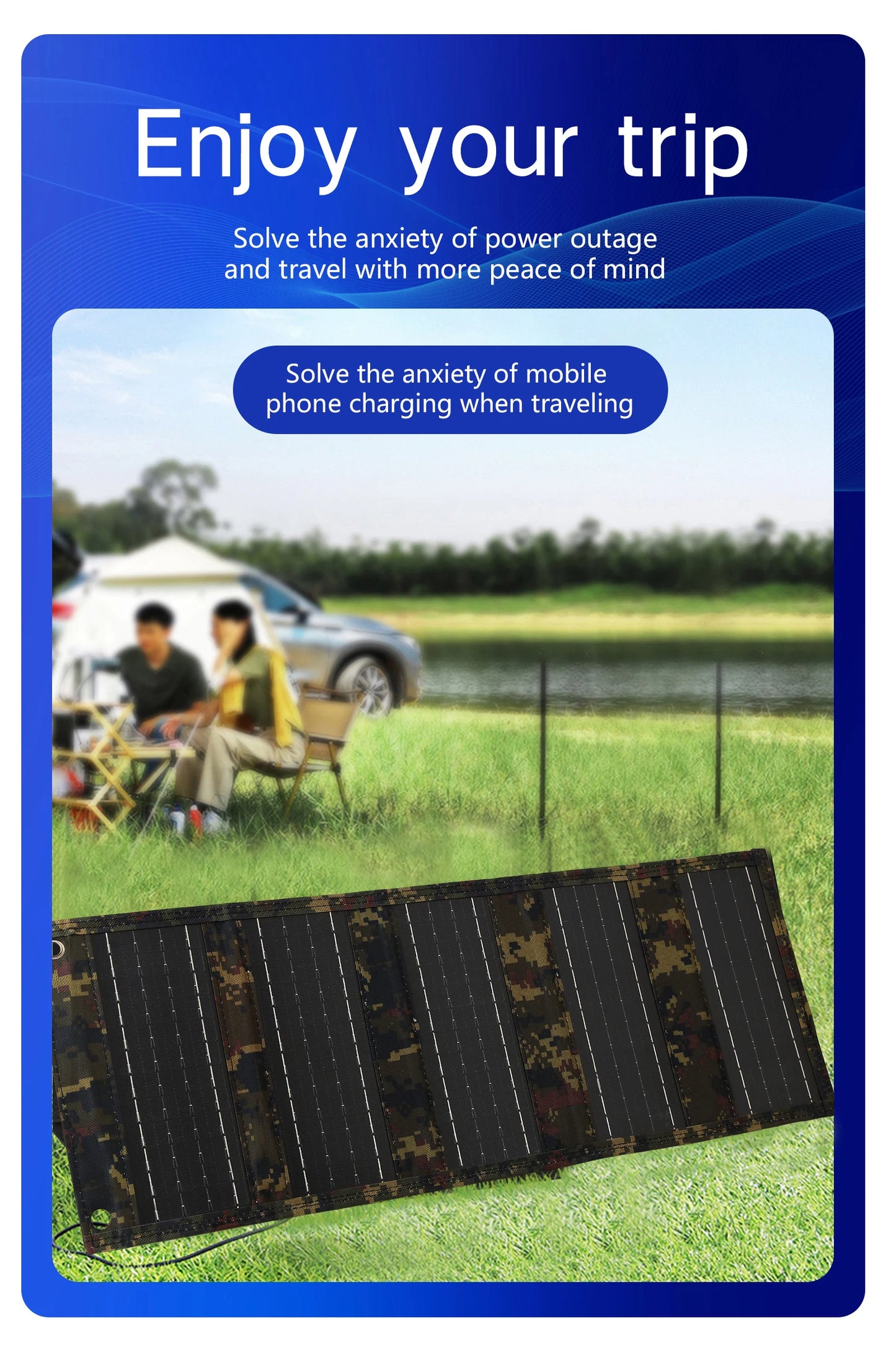 35W Portable Foldable Solar Panel Charger with USB Port - Compact & Lightweight Design for Outdoor Travel & Camping