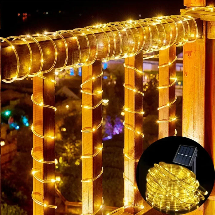 LED Solar String Lights Garden Waterproof Tube Rope Lamp Christmas Garland Fairy Lights For Outdoor Holiday Decoration Lighting