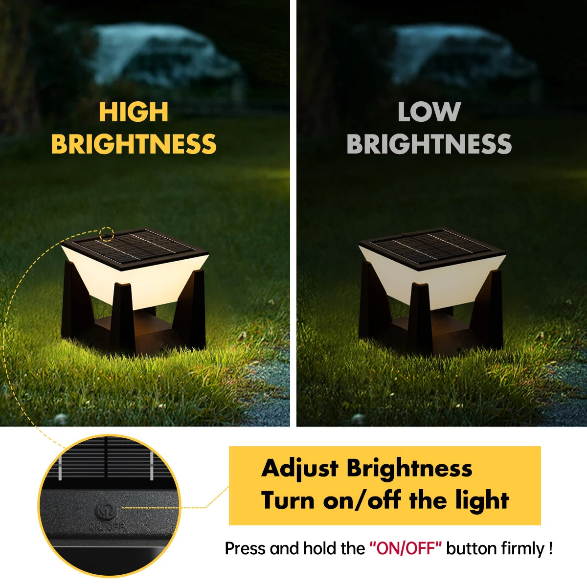 Solar Post Cap Lights Outdoor IP65 Waterproof LED Pillar Lamp Fixtures for Gate Post Fence Deck with 2 Levels Brightness Dusk to